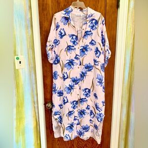 NWT Floral Button-Up Linen Shirt Dress Tunic Made in Italy OS